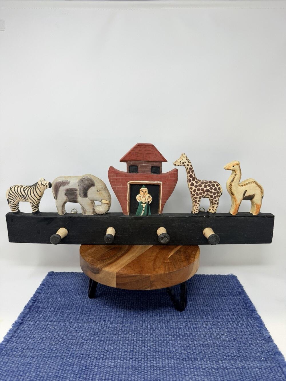 Hand carved Noah’s Ark Peg Wall Rack Nursery Unique